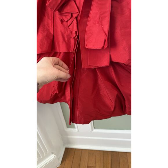 Teri Jon Red Silk Bubble Flower Button Up Mini Dress Cocktail 4 - Picture 7 of 10